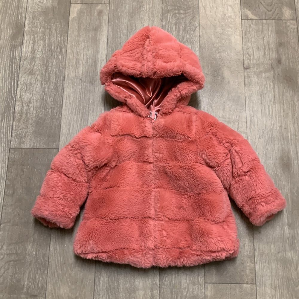 Baby Girl Little Me Fluffy Soft Faux‎ Fur Hooded Full Zip Jacket